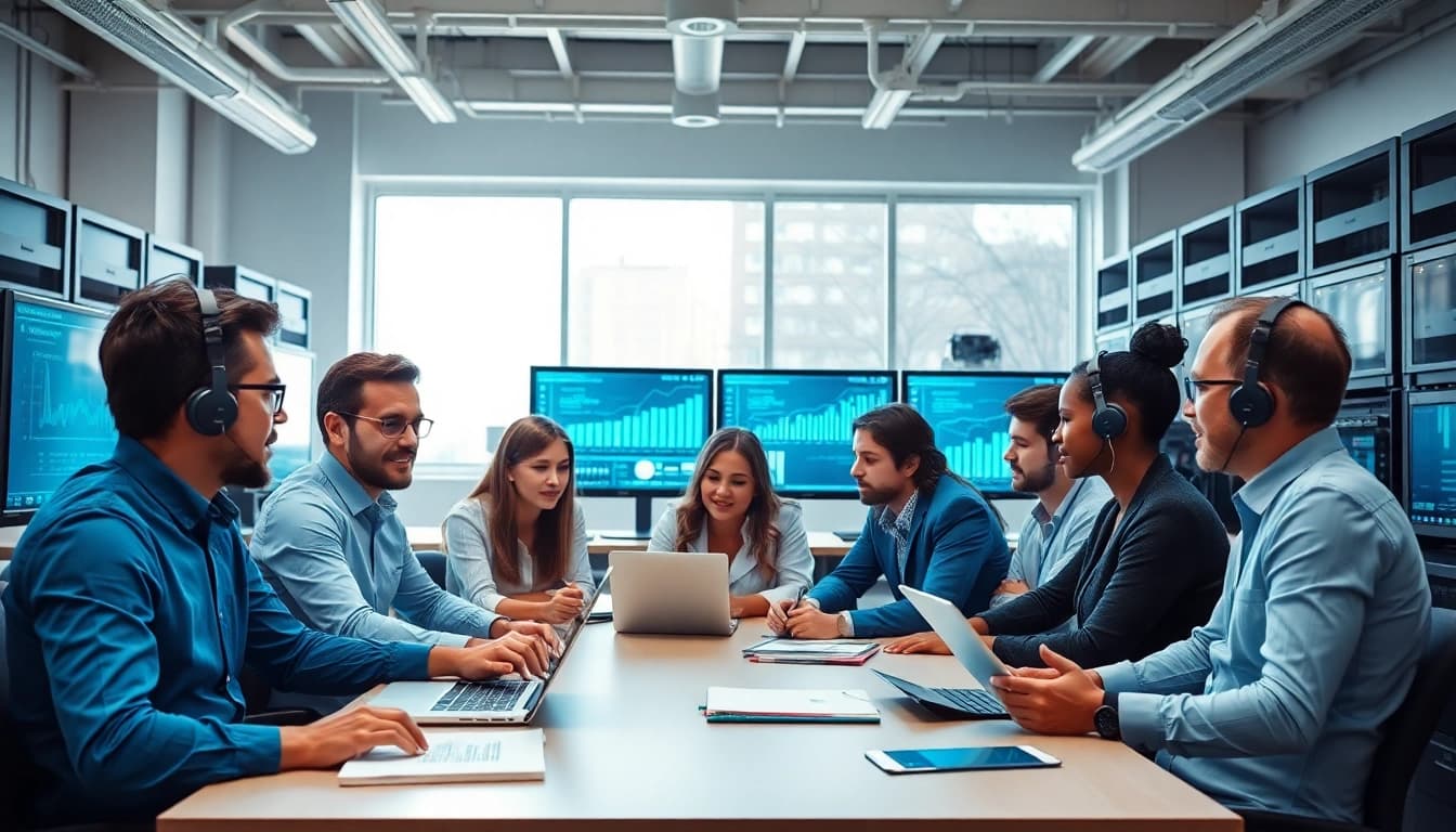 Providing business IT support solutions with a professional team in a modern office setting.