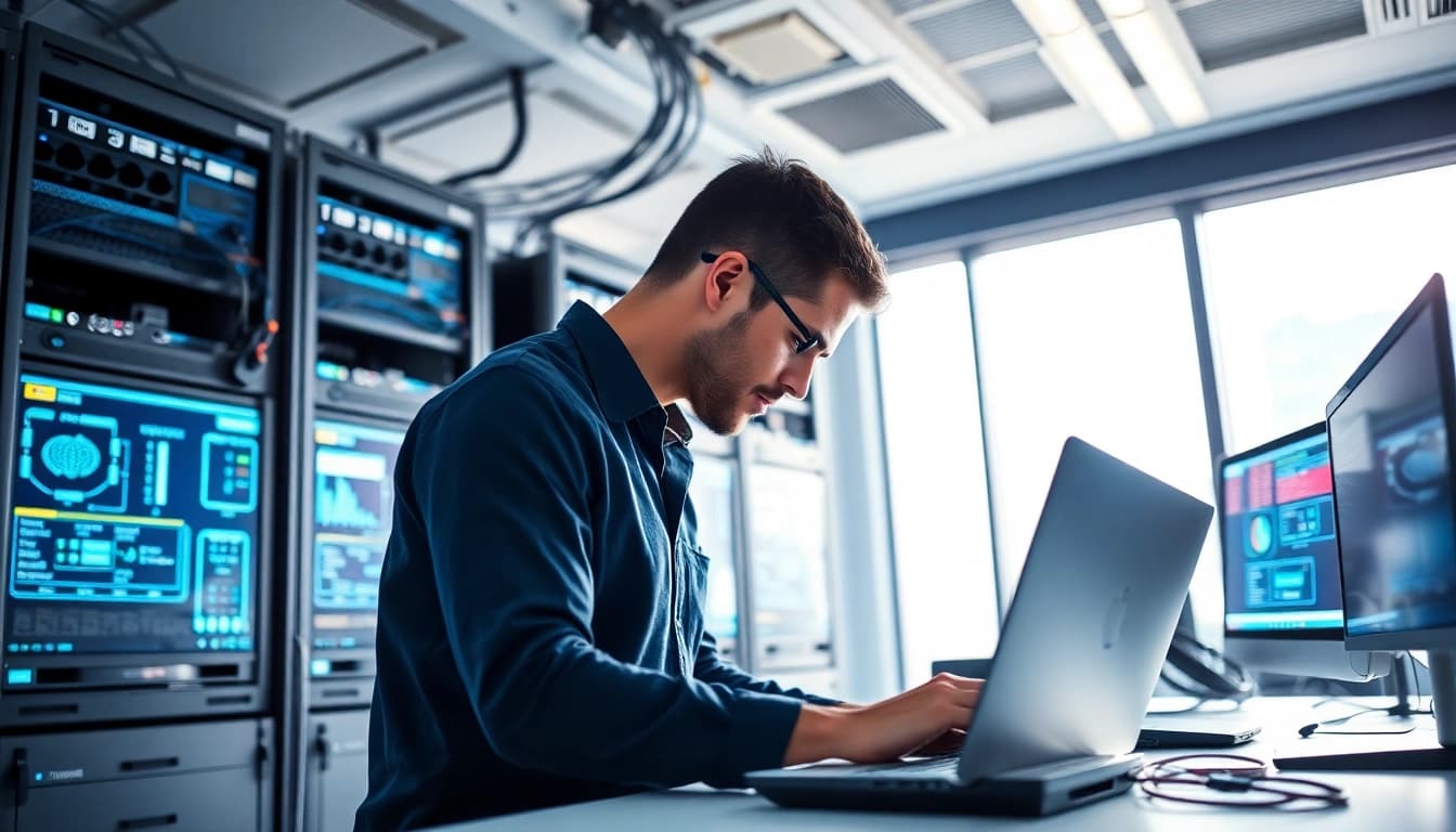 Tech expert providing managed IT services Lakeland in a modern office.