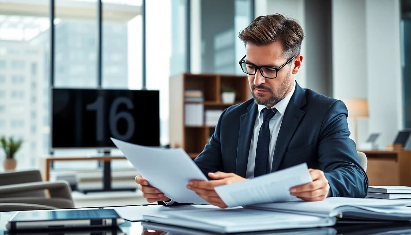 Analyzing Contract Management documents in a professional office setting.