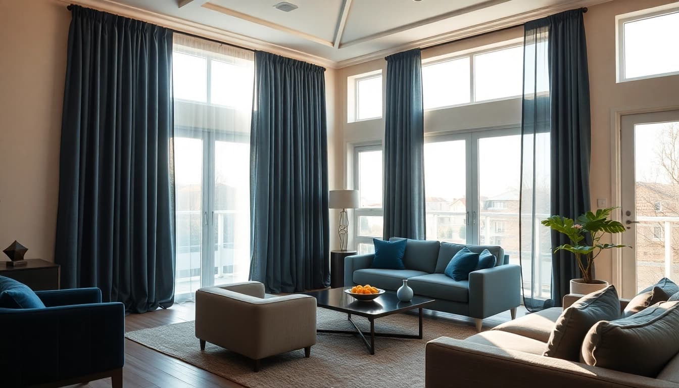 Verduisterende gordijnen die zonlicht blokkeren in een stijlvolle woonkamer