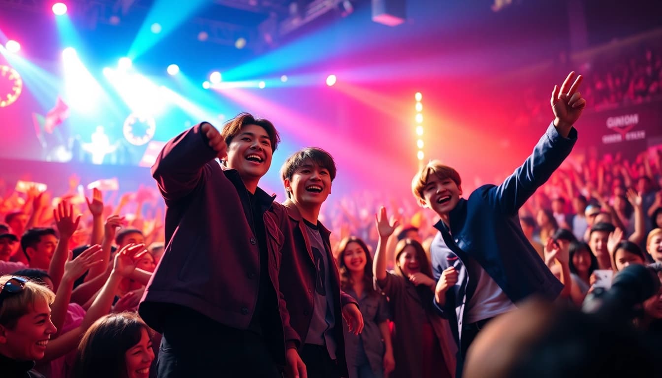 Exciting BTS news highlighting members performing live at a concert with vibrant energy.
