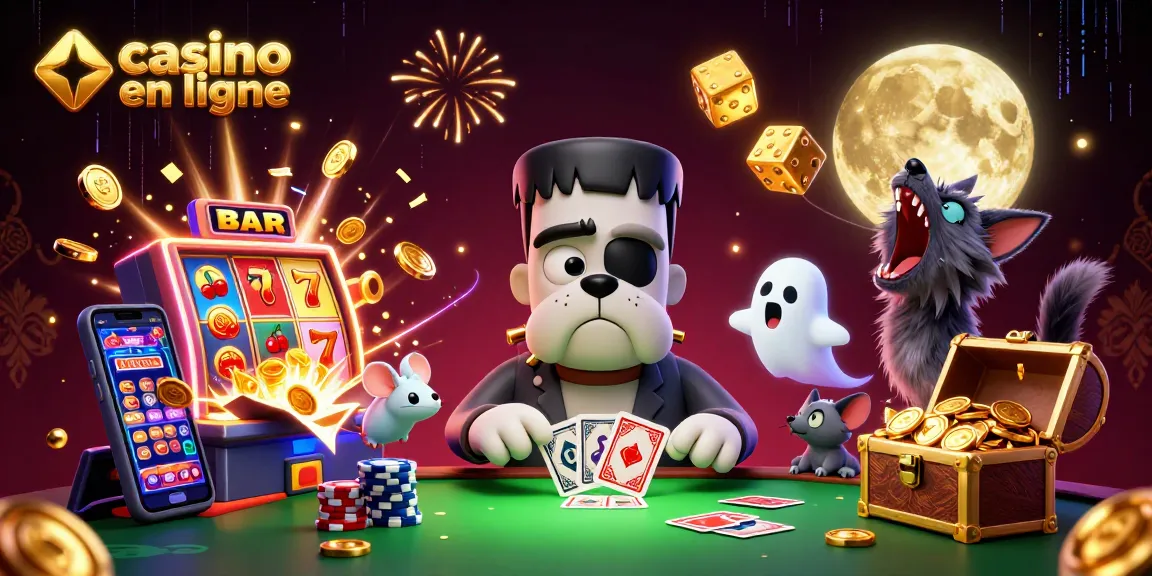 Découvrez les jeux de casino en ligne avec une illustration colorée et dynamique.
