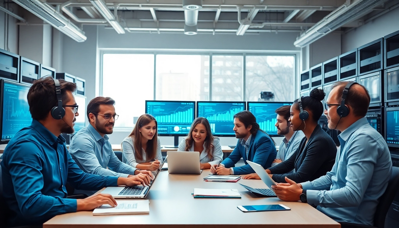 Providing business IT support solutions with a professional team in a modern office setting.