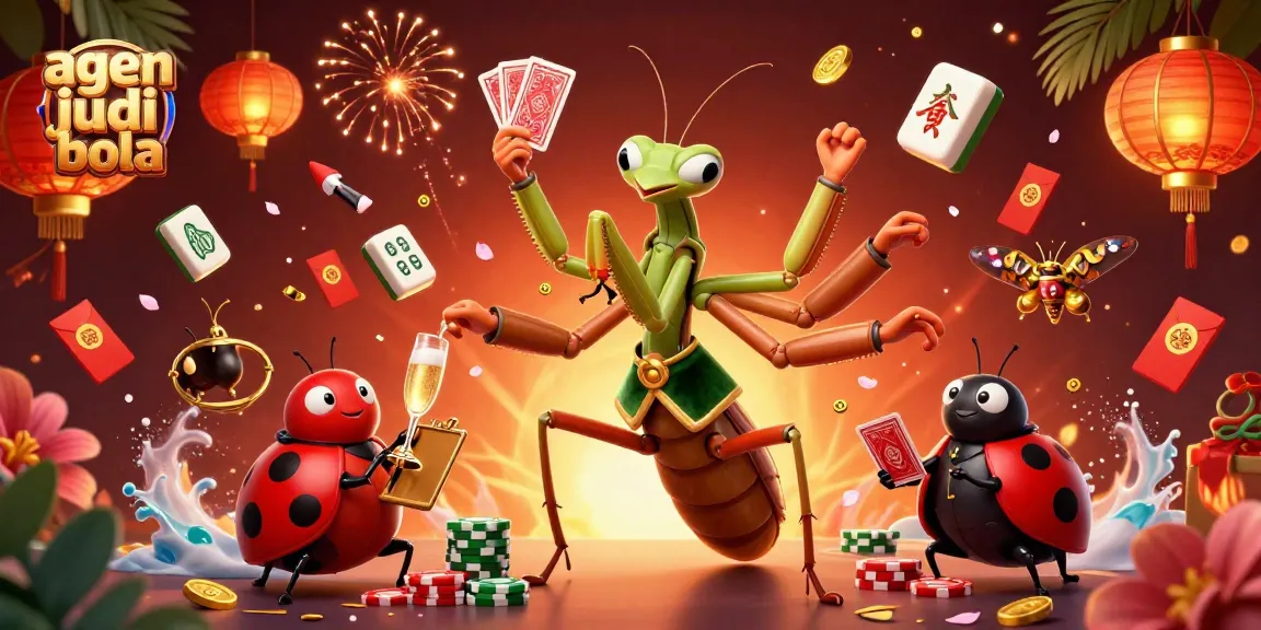 Experience thrilling action in agen judi bola featuring a giant praying mantis and ladybug pit boss.