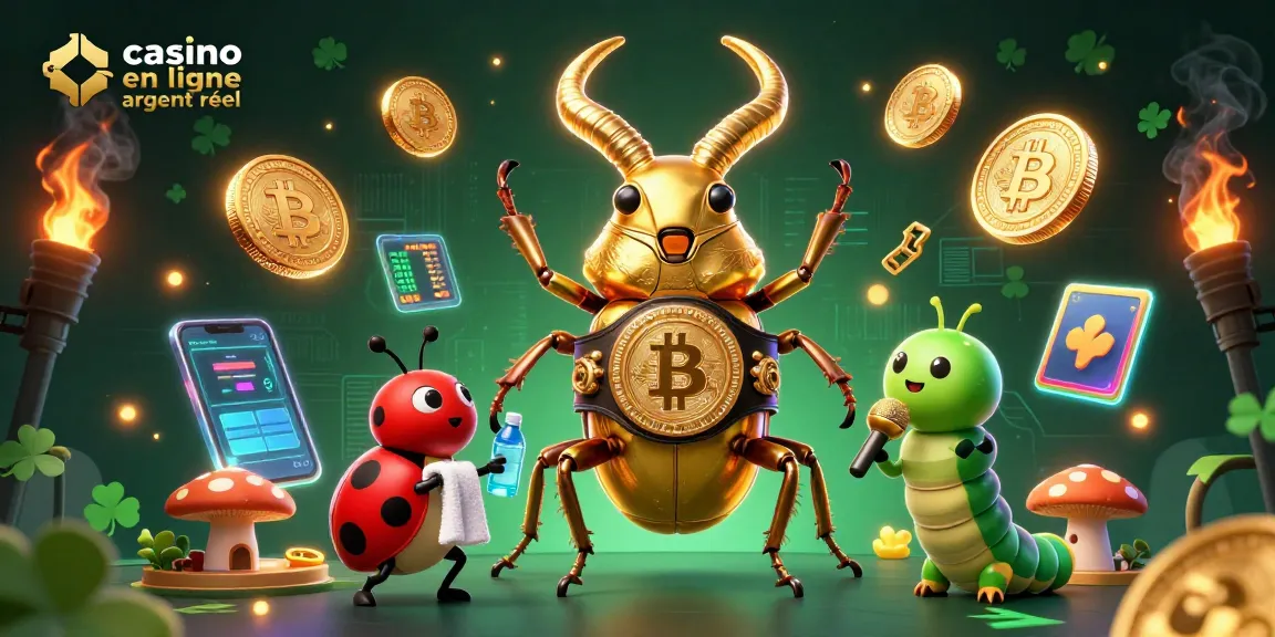Jouer dans un casino en ligne argent réel tout en admirant une scène dynamique avec des personnages captivants et des éléments crypto.