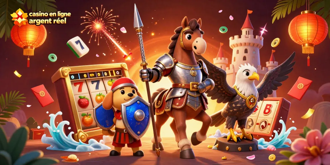 Profitez de l'expérience immersive d'un casino en ligne argent réel avec un cheval médiéval et des éléments dynamiques.