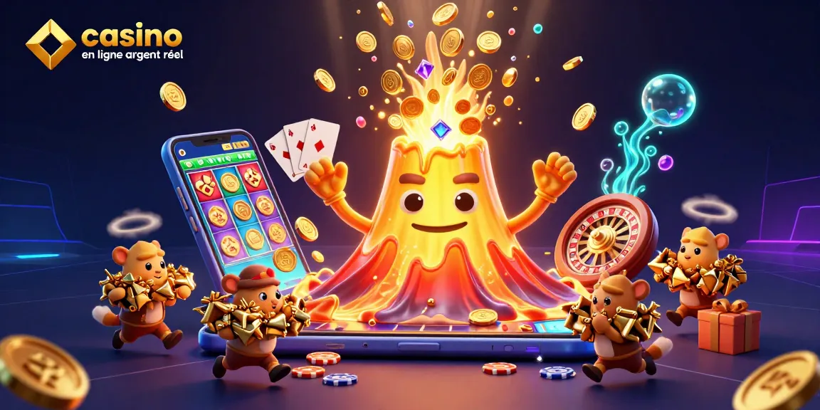 Jouez à des jeux de casino en ligne argent réel avec un volcan d'or éclatant et des trésors.