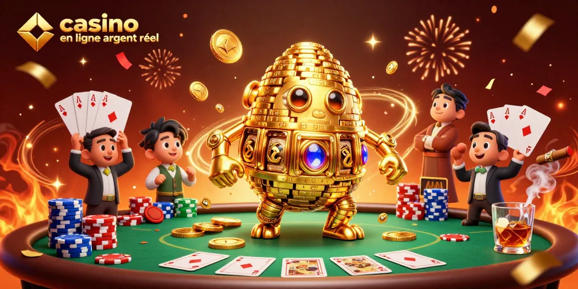 Plongez dans l'univers du casino en ligne argent réel avec ce golem de pièces d'or au centre de l'action.
