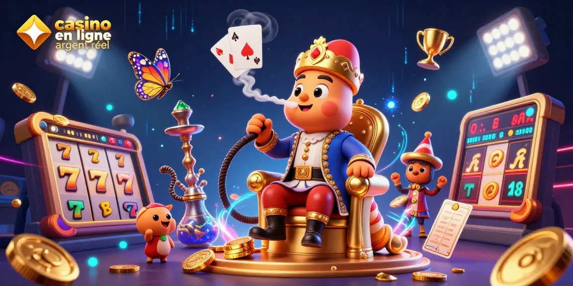 Casino en ligne argent réel : illustration d'une scène dynamique de jeu avec un maître de hookah et des machines à sous.