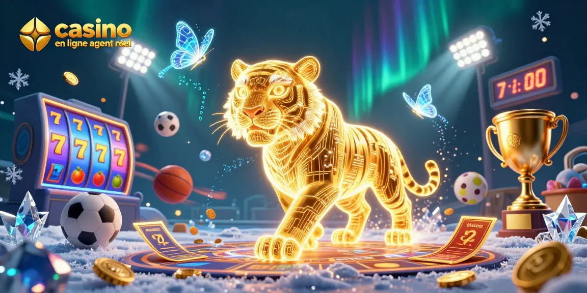 Ressentez l'énergie du casino en ligne argent réel avec notre illustration animée de tigre et de jeux.