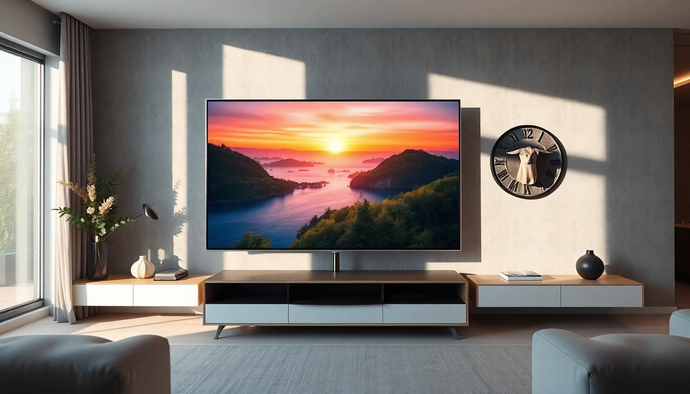 Oglądanie telewizora 75 cali w nowoczesnym salonie z eleganckim wystrojem.