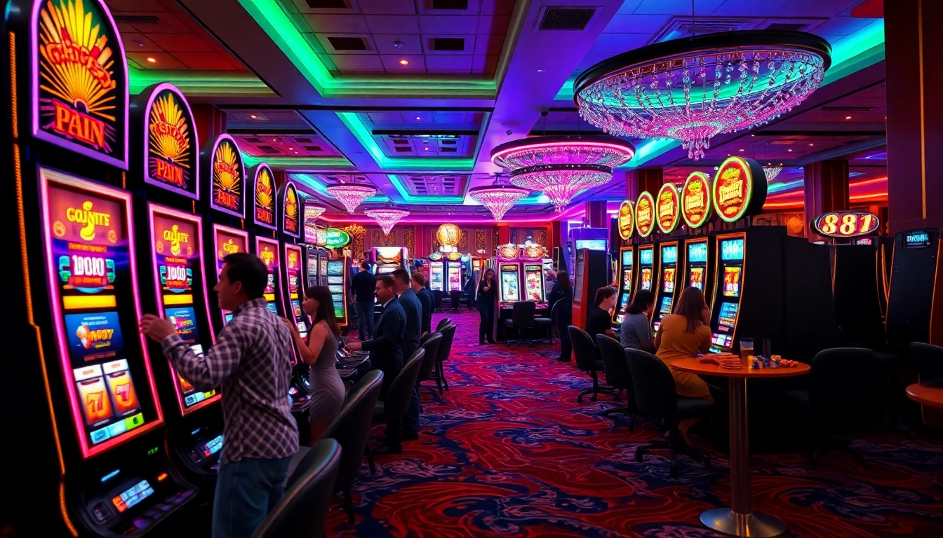 MABAR88 Deposit menarik perhatian pengunjung di kasino dengan mesin slot berwarna-warni.