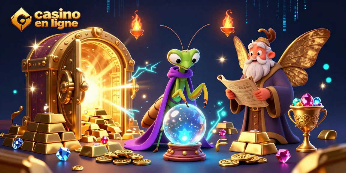 Plongez dans l'univers du casino en ligne avec cette scène mystique remplie d'or et de gemmes.