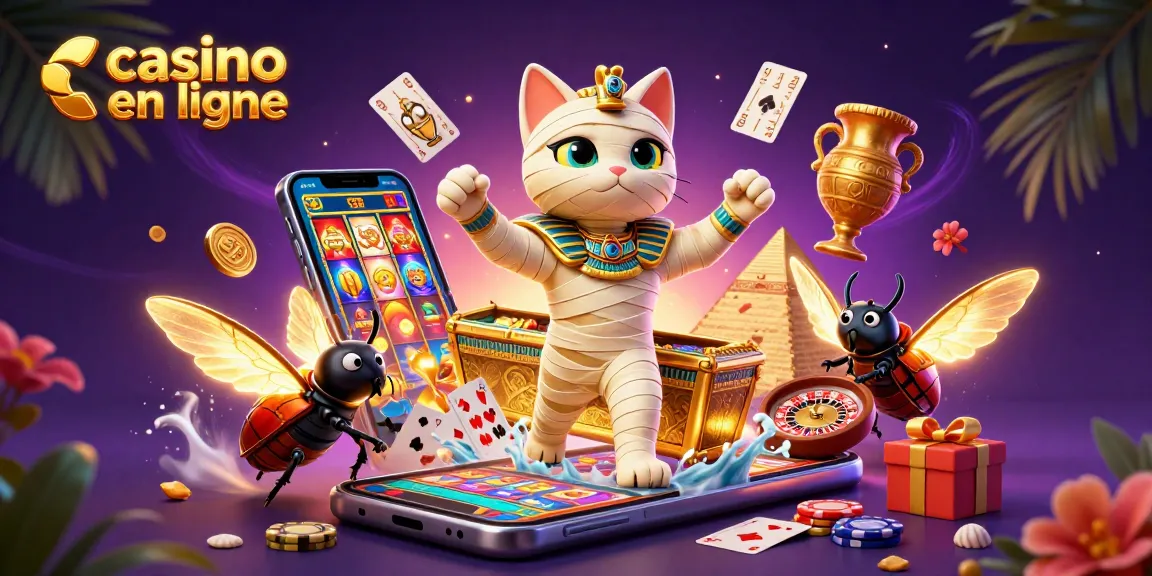 Explorez le casino en ligne avec une illustration captivante de jeux et de trésors anciens.