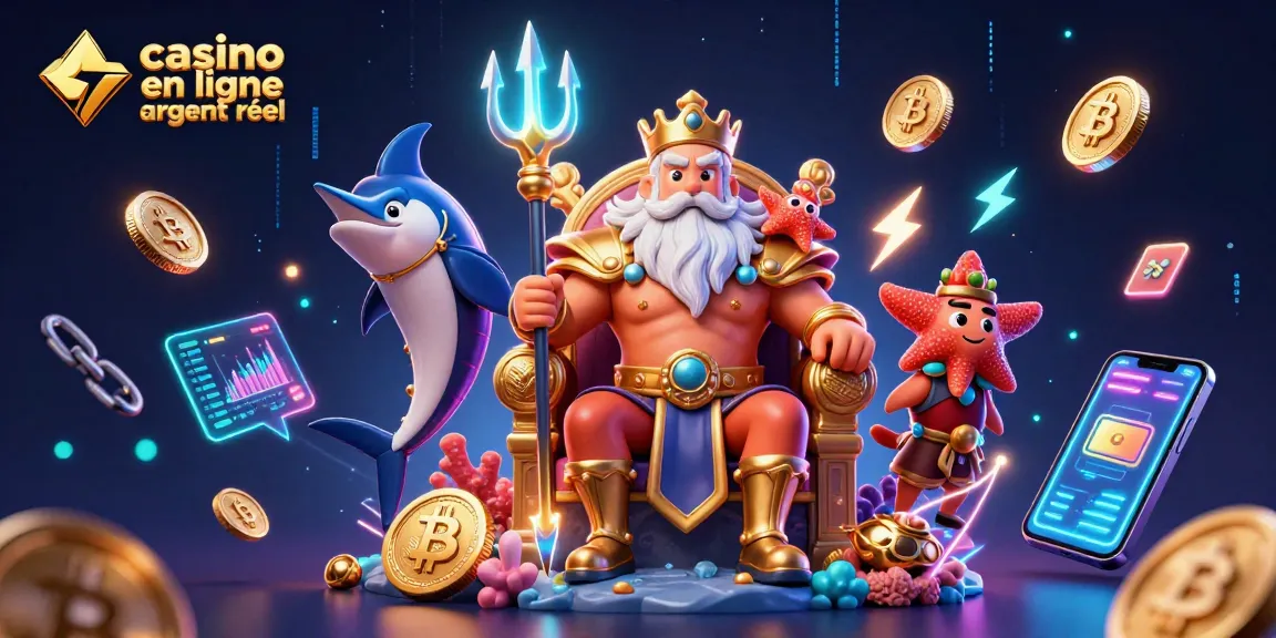 Plongez dans le monde du casino en ligne argent réel avec Neptune et ses personnages lumineux.