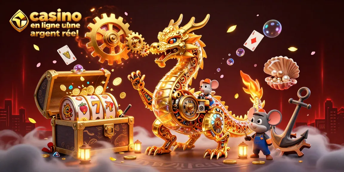 Profitez de l'expérience palpitante du casino en ligne argent réel avec un dragon doré aux rouages fascinants en action.