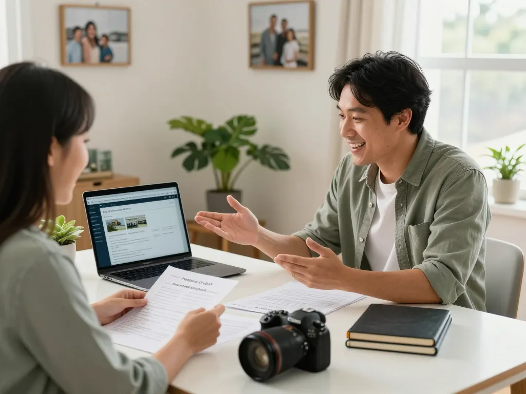 We buy houses for cash offer review in a cozy home environment with warm lighting.