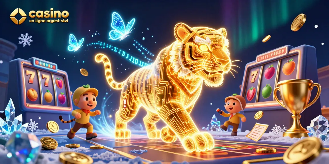 Jouez au casino en ligne argent réel avec le tigre doré illuminant le paysage numérique.