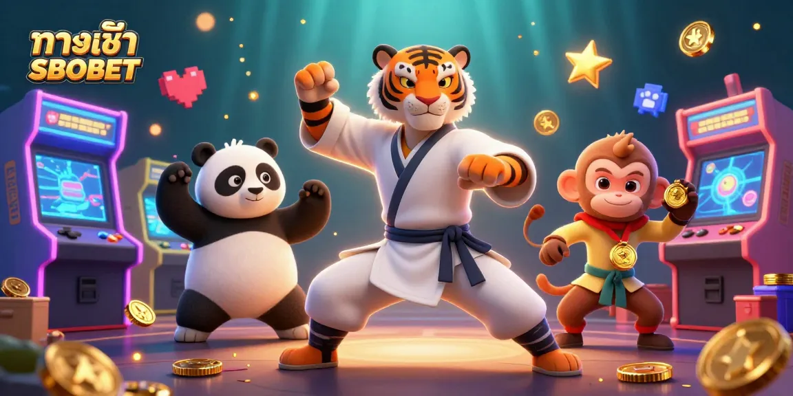 Engage with ทางเข้า SBOBET through this vibrant 3D illustration featuring colorful gaming characters and elements.