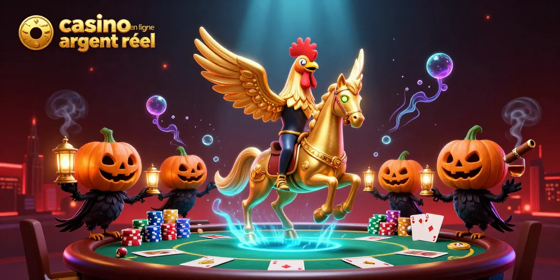 Visuels captivants d'un casino en ligne argent réel avec un coq doré et ses amis. Des jeux et des gains en vue.