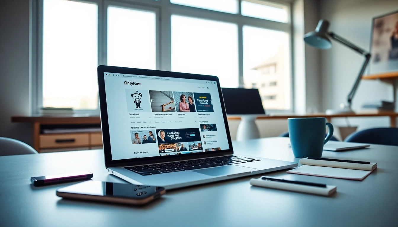 Find OnlyFans profiles from Reddit displayed on a laptop in a modern workspace
