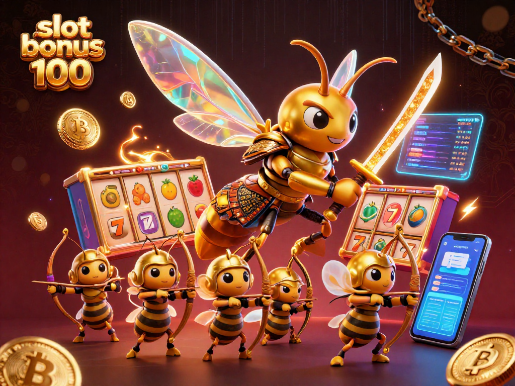 Experience the excitement of slot bonus 100 with this vibrant 3D illustration featuring immersive gaming elements and characters.