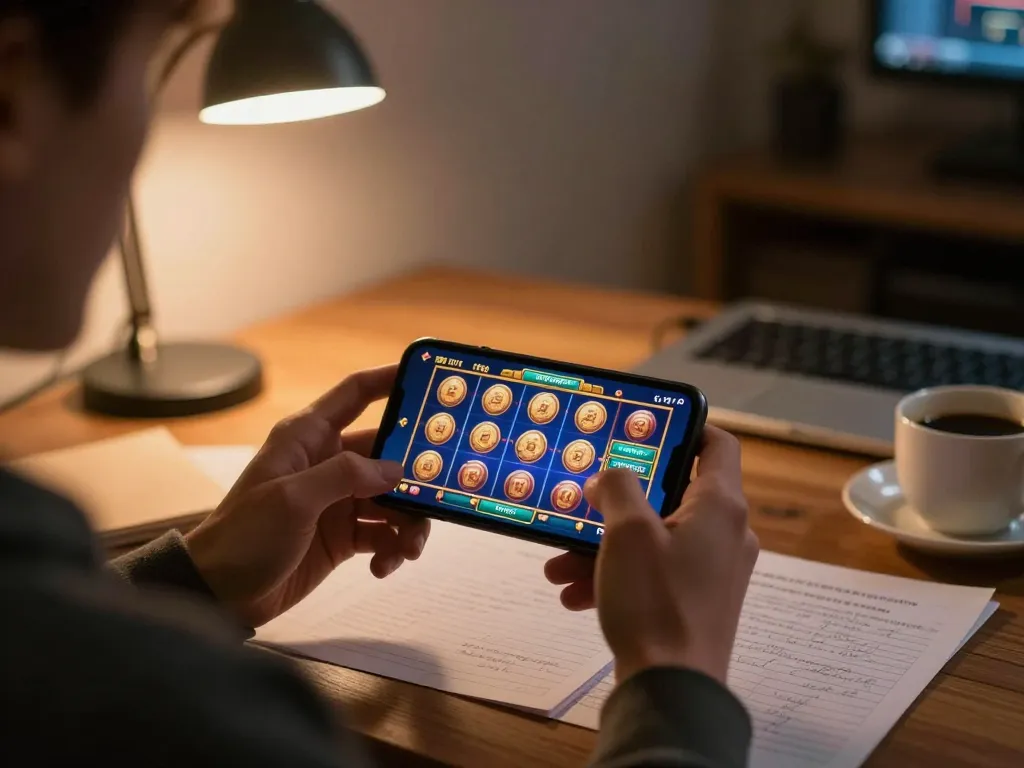 Engaging in slot bet 200 perak on a smartphone at home while practicing bankroll management