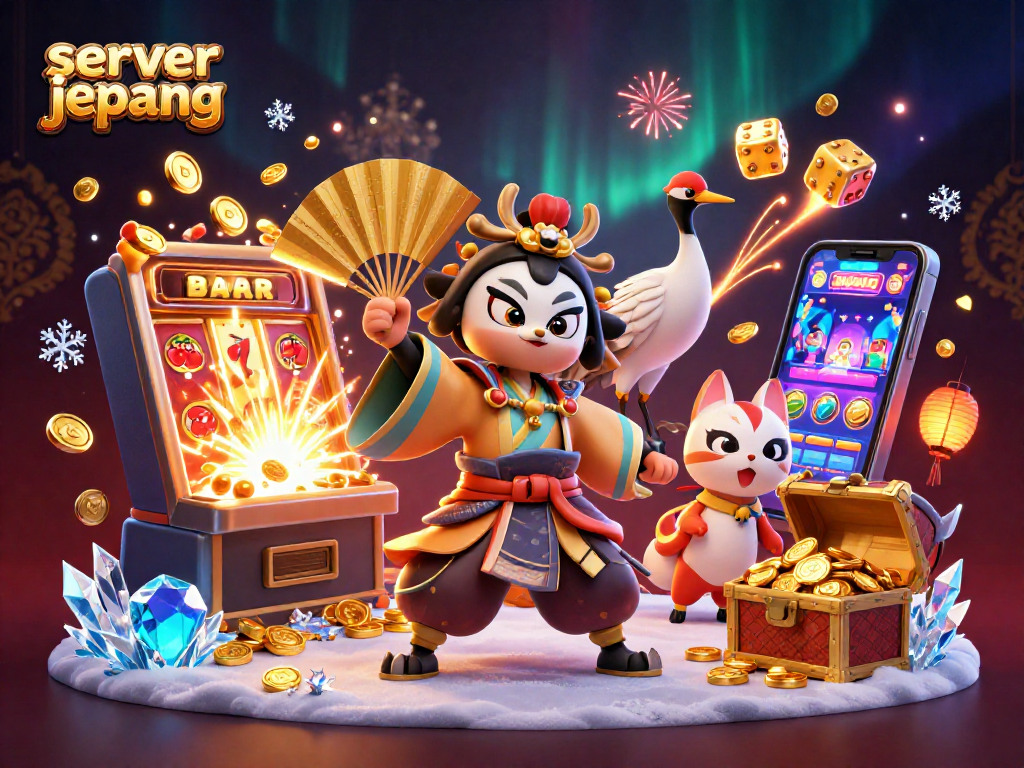 Winning at server jepang with vibrant characters and slot machines bursting with jackpots.