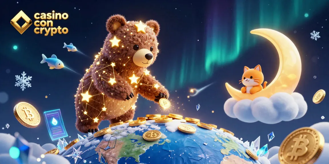 Gioca nei migliori casino con crypto, immersione in un mondo di stelline d'oro e simboli blockchain.