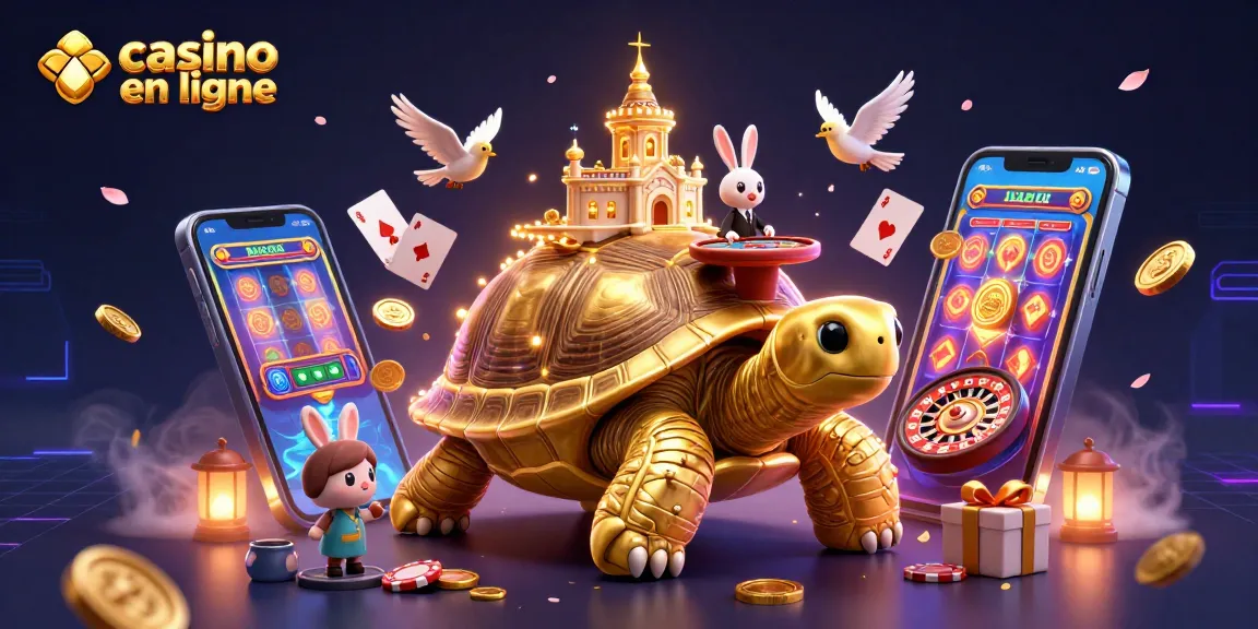 Jouez dans un casino en ligne en découvrant des jeux palpitants et des gains en or avec une tortue géante à Las Vegas.
