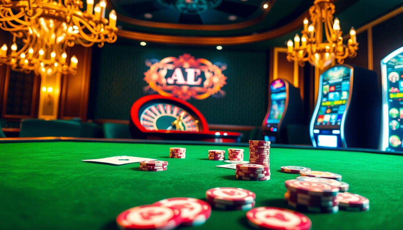 Scène passionnante de casino en ligne fiable avec poker, roulette et machines à sous.