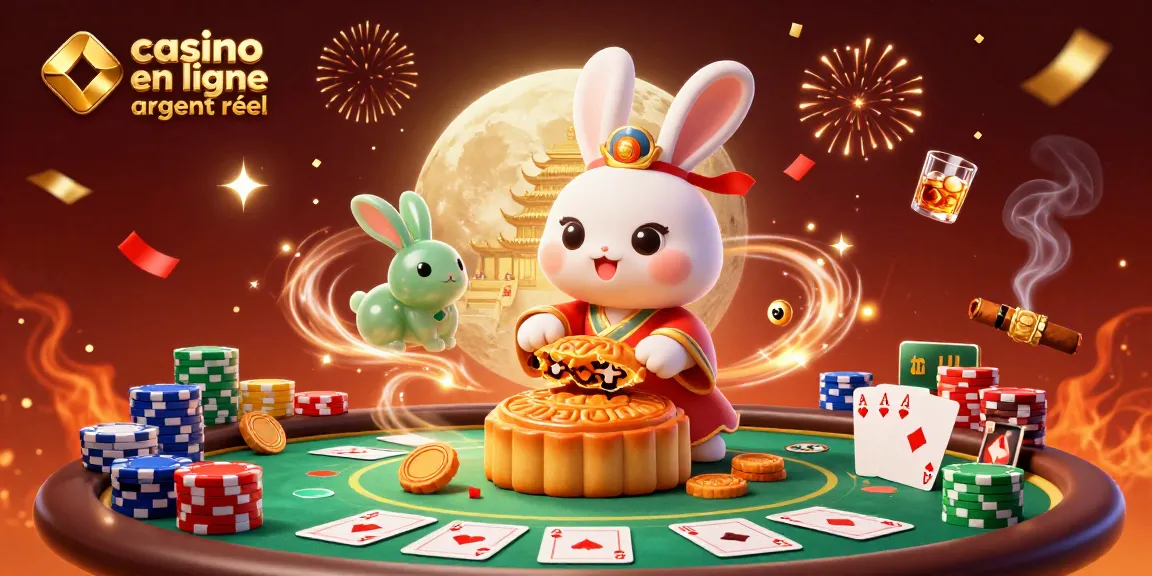Image d'un casino en ligne argent réel avec un lapin de lune et des jetons de poker