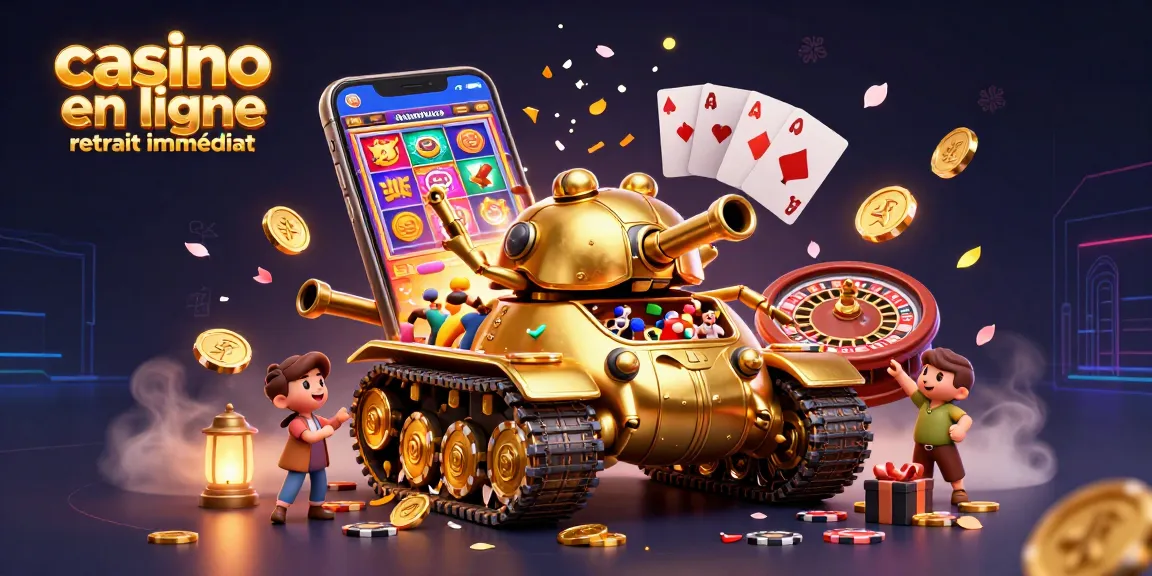 Profitez des jeux de casino en ligne avec un retrait immédiat dans une scène dynamique et colorée.