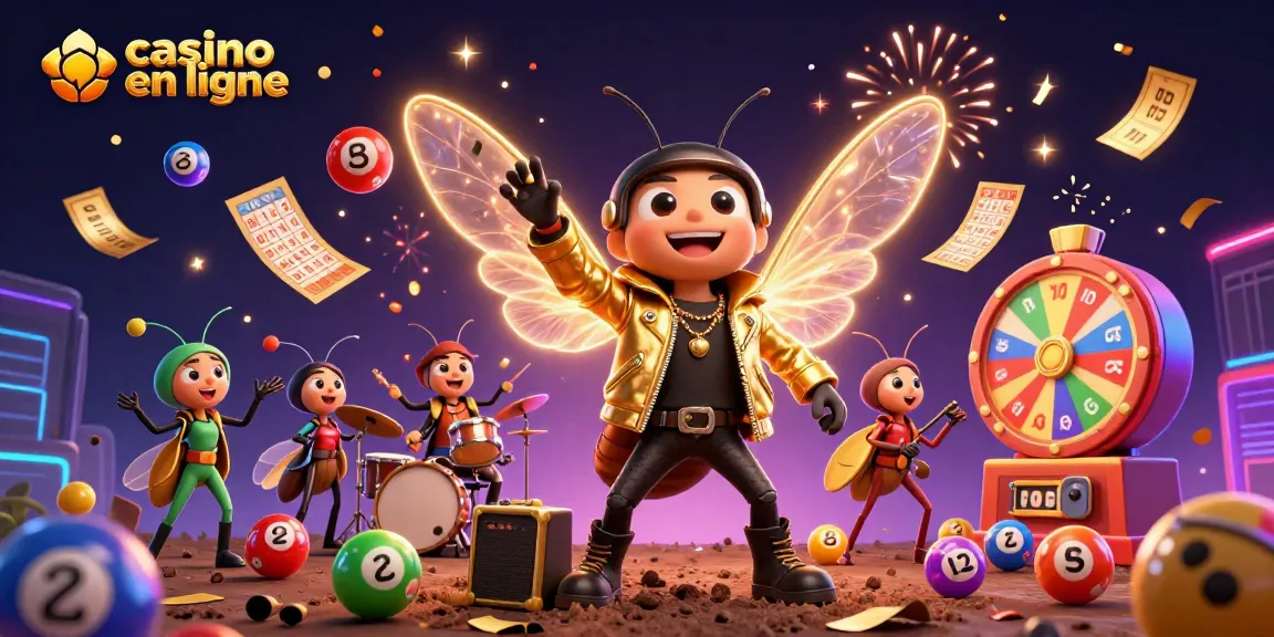 Plongez dans l'univers du casino en ligne avec une scène festive pleine de jeux et de magie.