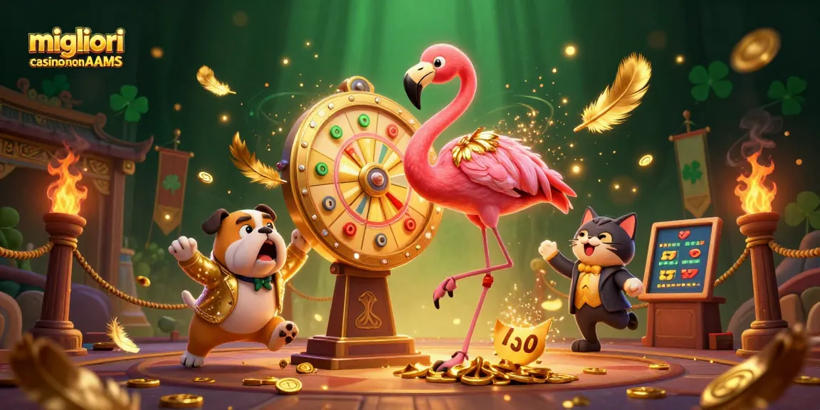 Gioca nei migliori casino non AAMS con entusiasmo, premi e divertimento in un'illustrazione vivace.