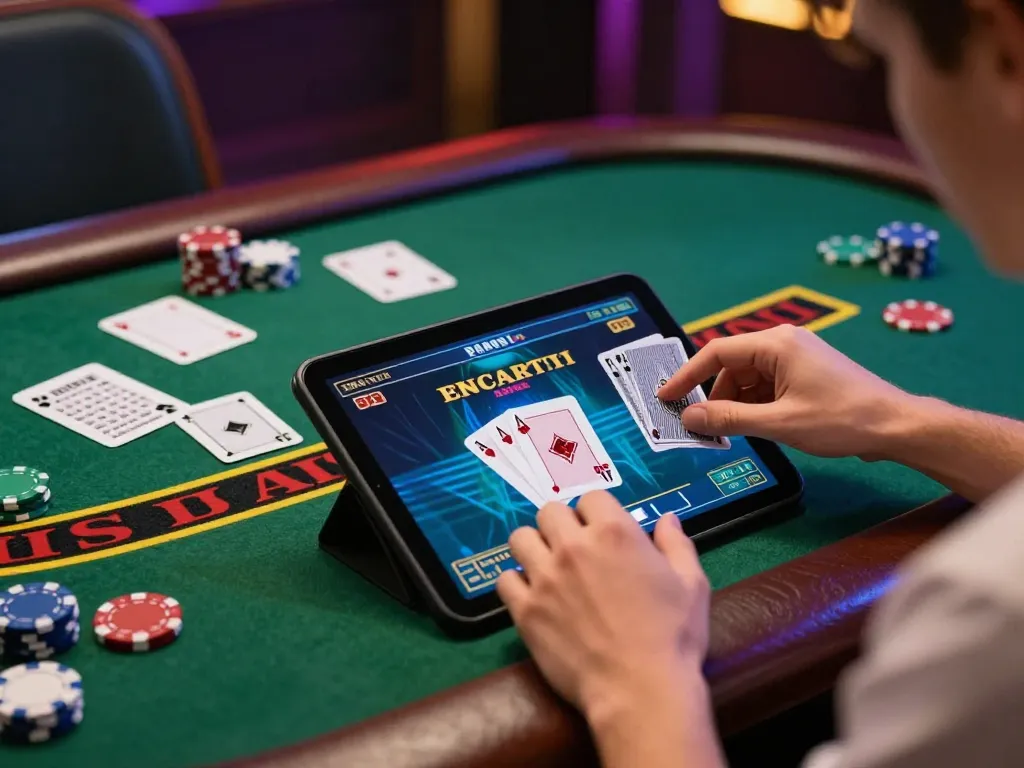 Engaged player using live dealer blackjack app showcasing casino esteri che accettano italiani for strategic gameplay.
