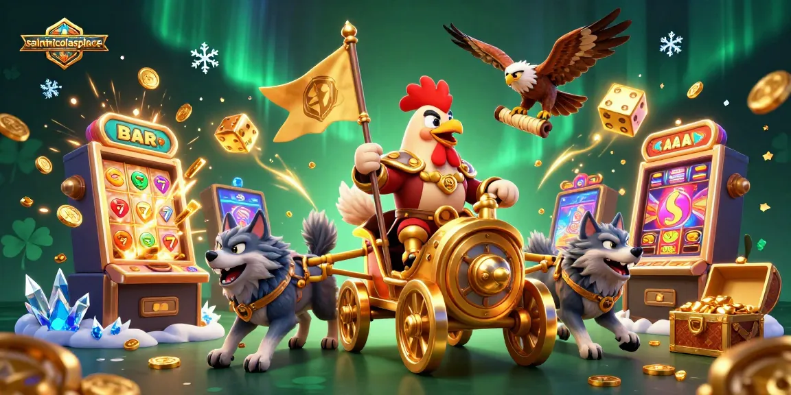 Experience thrilling gameplay at saintnicolasplace as the cartoon rooster warlord leads a festive casino adventure.