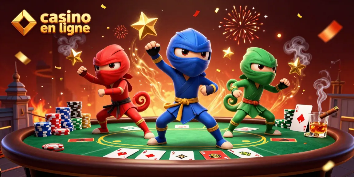 Jouez au casino en ligne avec des chameleons ninjas dans une illustration dynamique captivante.
