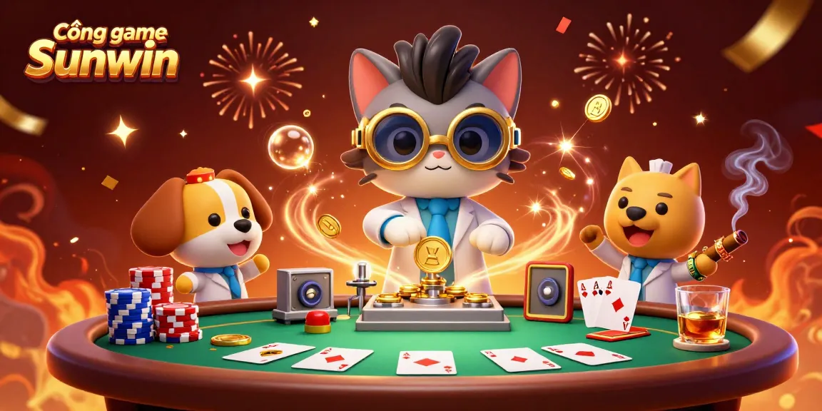 Experience the excitement of Cổng game Sunwin with animated characters showcasing thrilling casino elements.