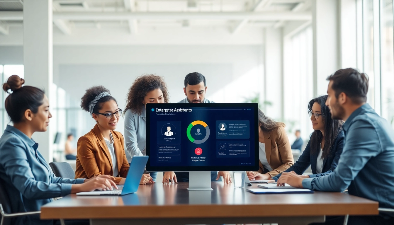 Team collaborating on the enterprise assistant platform in a modern workspace.