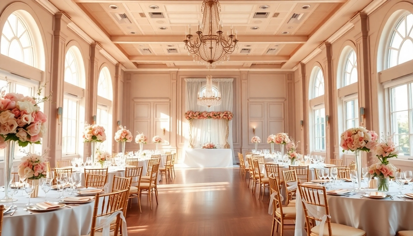 Beautifully arranged Wedding Event Space Jacksonville with floral décor and bright ambiance.