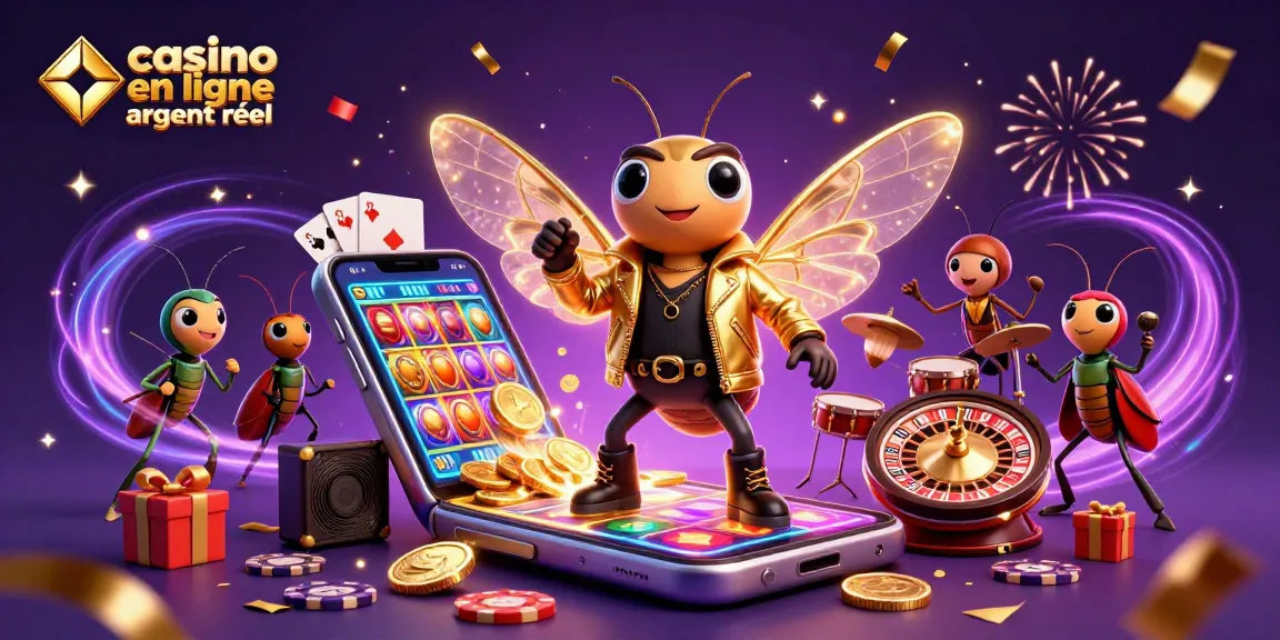 Jouez aux jeux de casino en ligne argent réel avec une scène dynamique d'une chanson de rock étoile et des personnages en action.