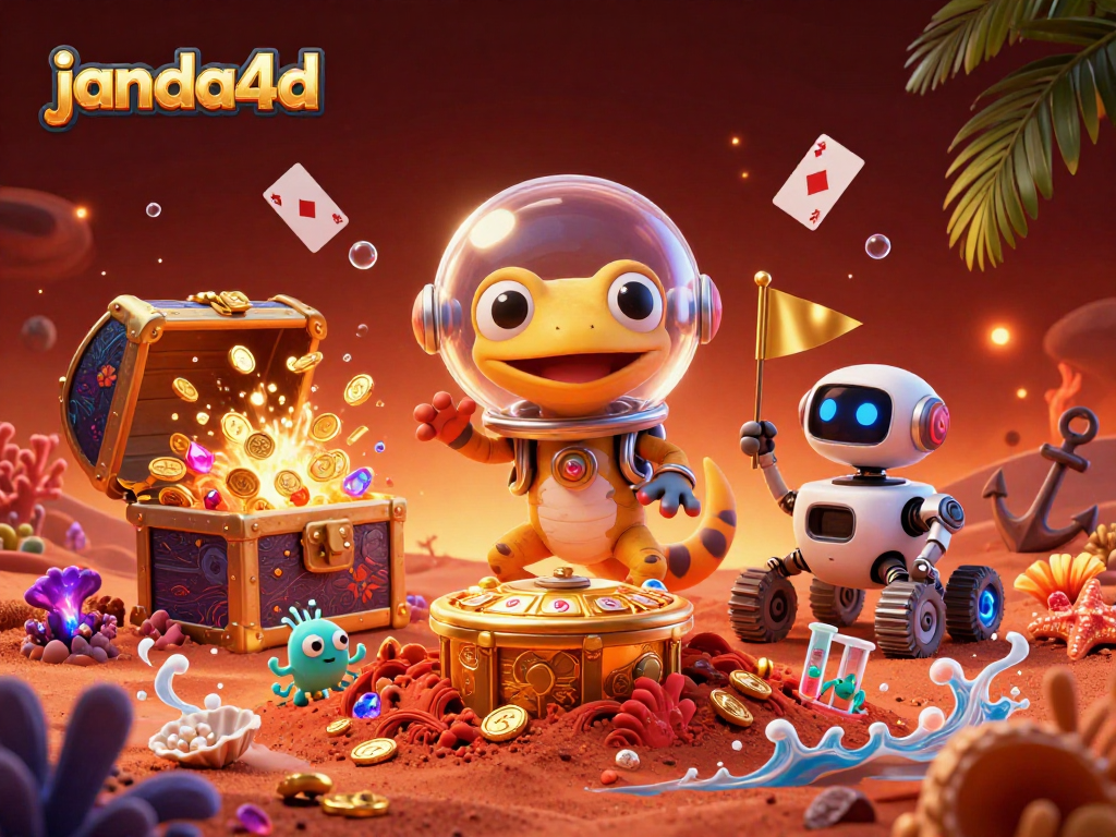 Experience janda4d while the Martian gecko celebrates a jackpot amidst sparkling casino treasures.