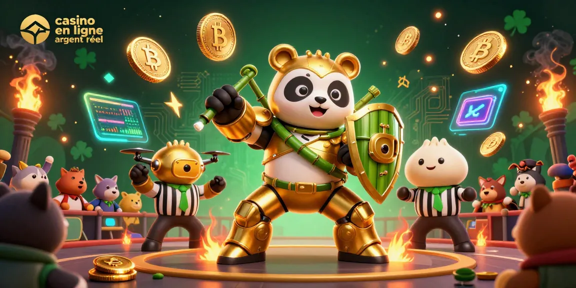 Plongez dans l'univers du casino en ligne argent réel avec un panda doré et son robot de combat captivant.