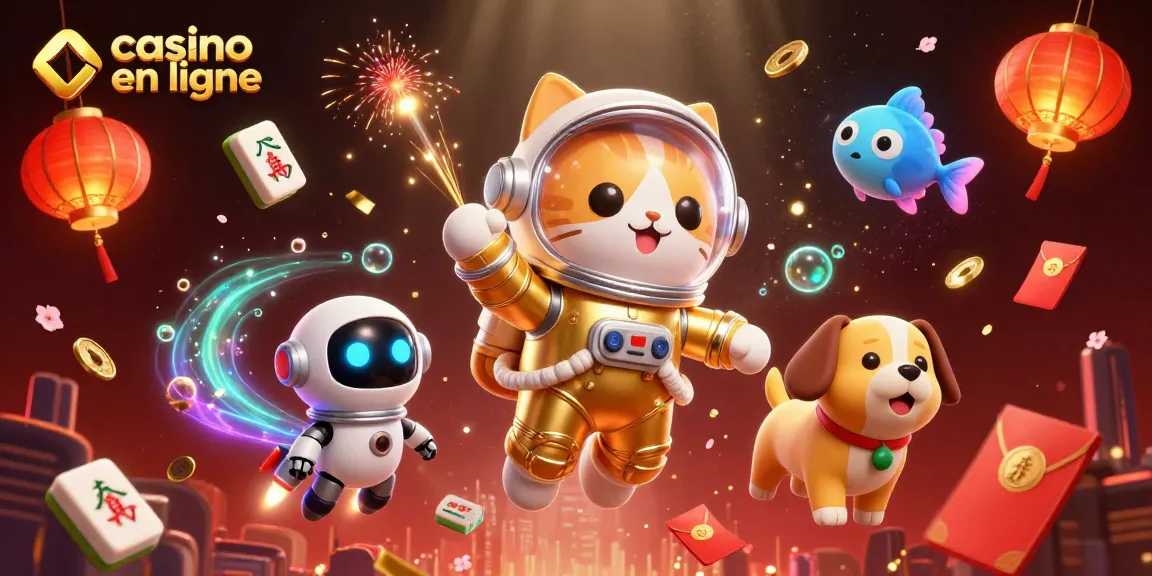 Jouez sur un casino en ligne avec des éléments animés et colorés comme un chat astronaute.