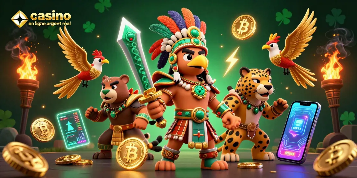 Découvrez l'univers du casino en ligne argent réel avec cette illustration captivante montrant des guerriers aztèques.