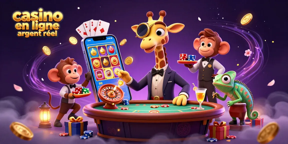 Découvrez l'illustration animée d'une girafe investissant dans le casino en ligne argent réel avec des jeux d'argent captivants.
