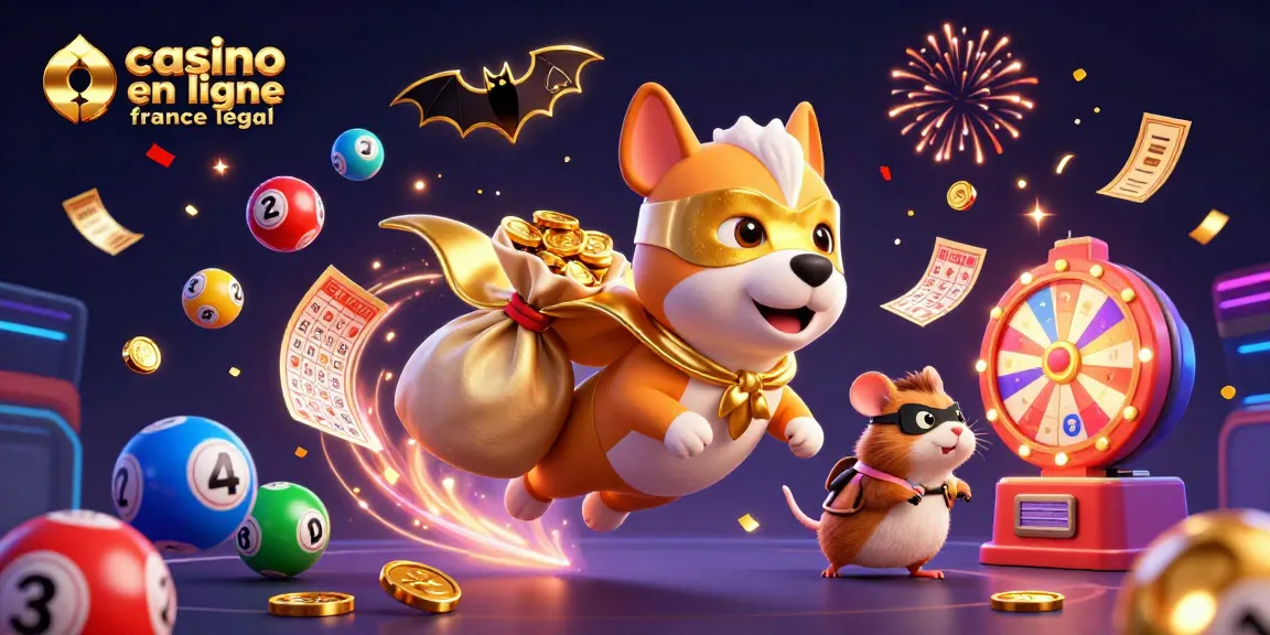 Illustrez le concept de casino en ligne france légal avec des personnages colorés et des éléments de jeu vibrants.