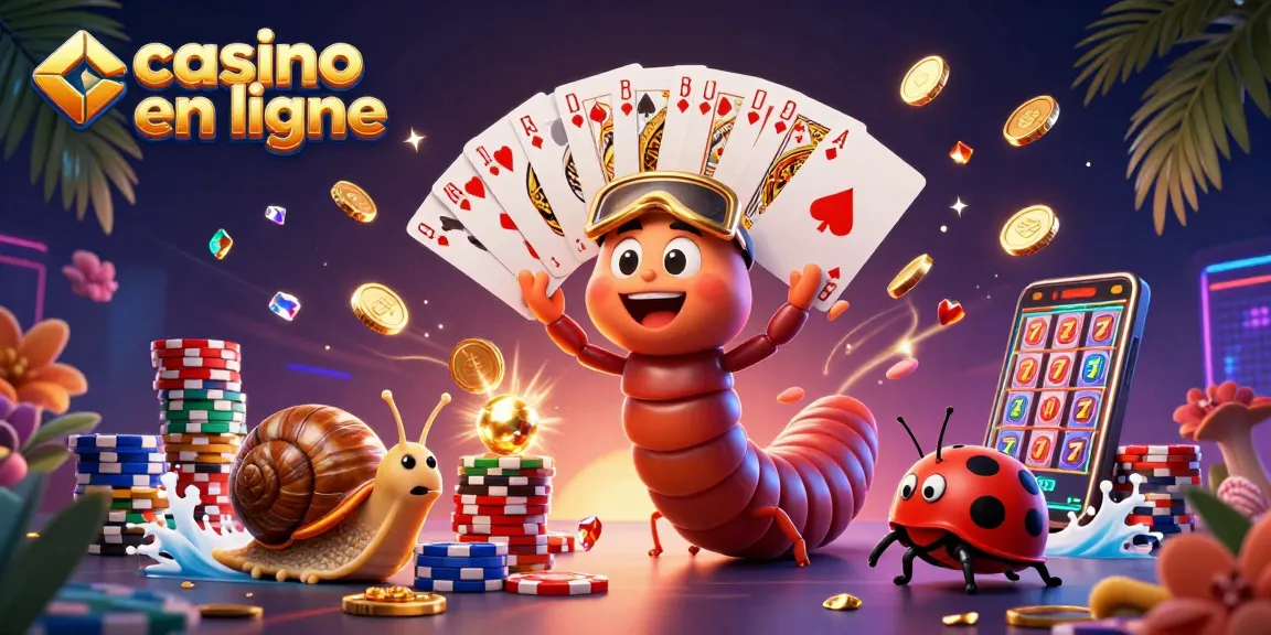 Un dealer de casino en ligne fait des jeux de cartes avec un escargot joueur prêt à miser.