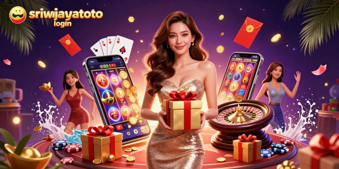 Engage with sriwijayatoto login at a vibrant casino scene filled with golden coins and festive elements.